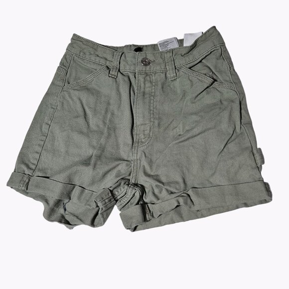 H&M Divided Jean Shorts Womens Size 2 High Waist Green Denim Cuffed - Picture 1 of 4